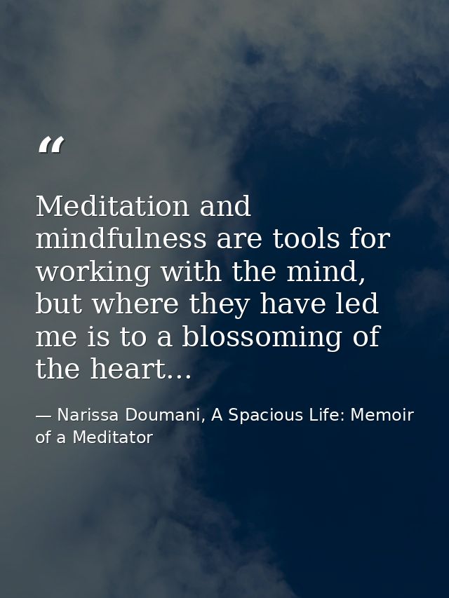 Meditation and mindfulness are tools for working with the mind, but where they have led me is to a blossoming of the hea — Narissa Doumani, A Spacious Life: Memoir of a Meditator