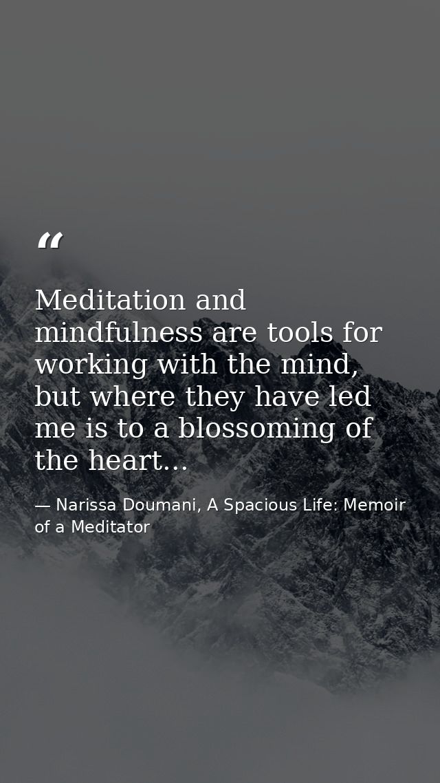 Meditation and mindfulness are tools for working with the mind, but where they have led me is to a blossoming of the hea — Narissa Doumani, A Spacious Life: Memoir of a Meditator