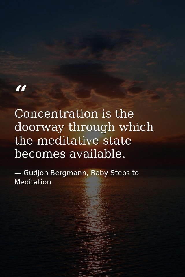 Concentration is the doorway through which the meditative state becomes available. — Gudjon Bergmann, Baby Steps to Meditation