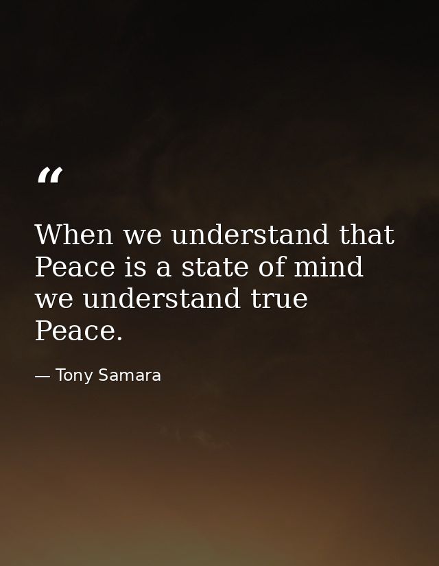 When we understand that Peace is a state of mind we understand true Peace. — Tony Samara
