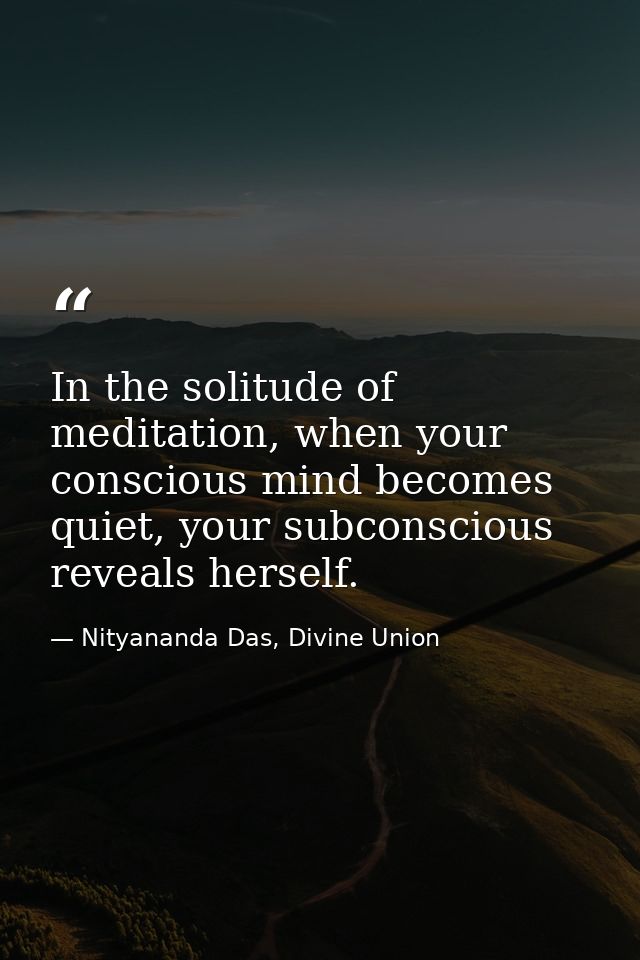 In the solitude of meditation, when your conscious mind becomes quiet, your subconscious reveals herself. — Nityananda Das, Divine Union