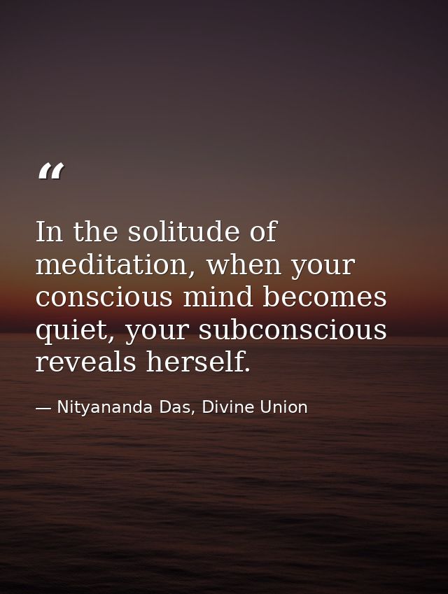 In the solitude of meditation, when your conscious mind becomes quiet, your subconscious reveals herself. — Nityananda Das, Divine Union