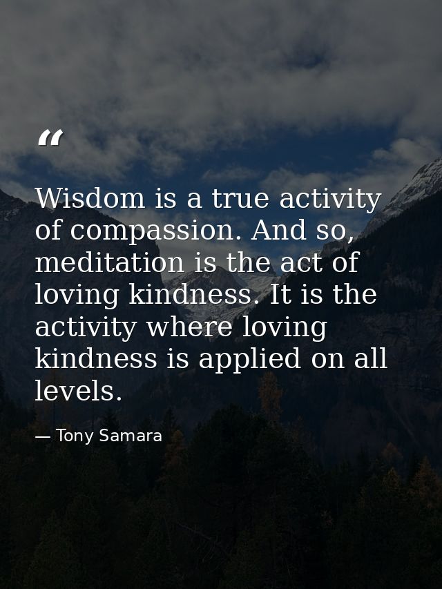 Wisdom is a true activity of compassion. And so, meditation is the act of loving kindness. It is the activity where lovi — Tony Samara