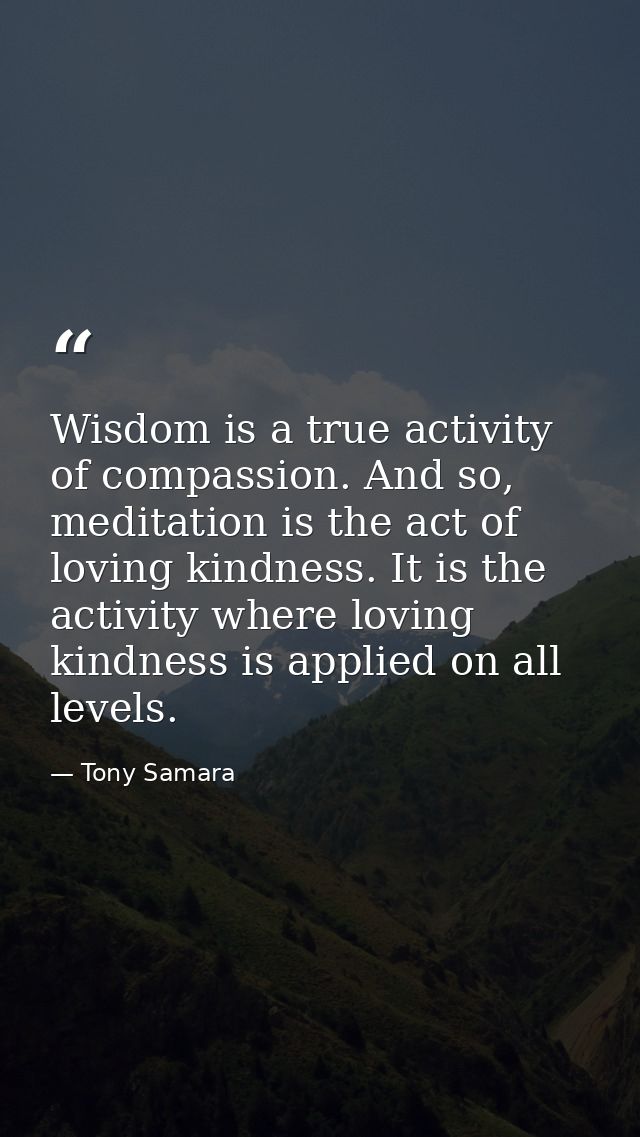 Wisdom is a true activity of compassion. And so, meditation is the act of loving kindness. It is the activity where lovi — Tony Samara