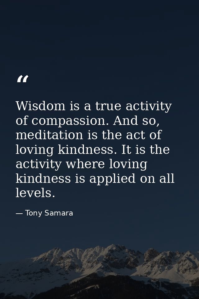 Wisdom is a true activity of compassion. And so, meditation is the act of loving kindness. It is the activity where lovi — Tony Samara