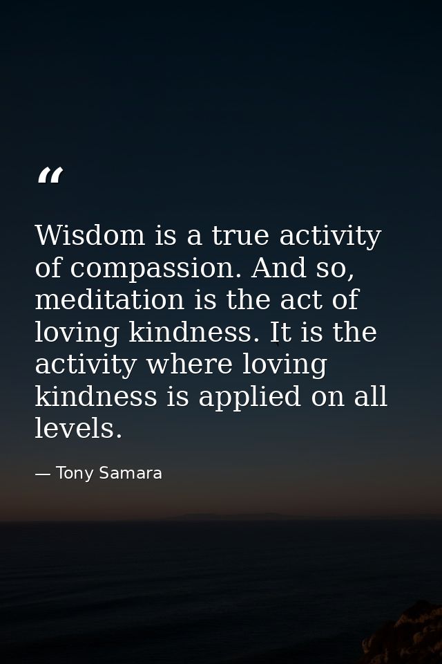 Wisdom is a true activity of compassion. And so, meditation is the act of loving kindness. It is the activity where lovi — Tony Samara