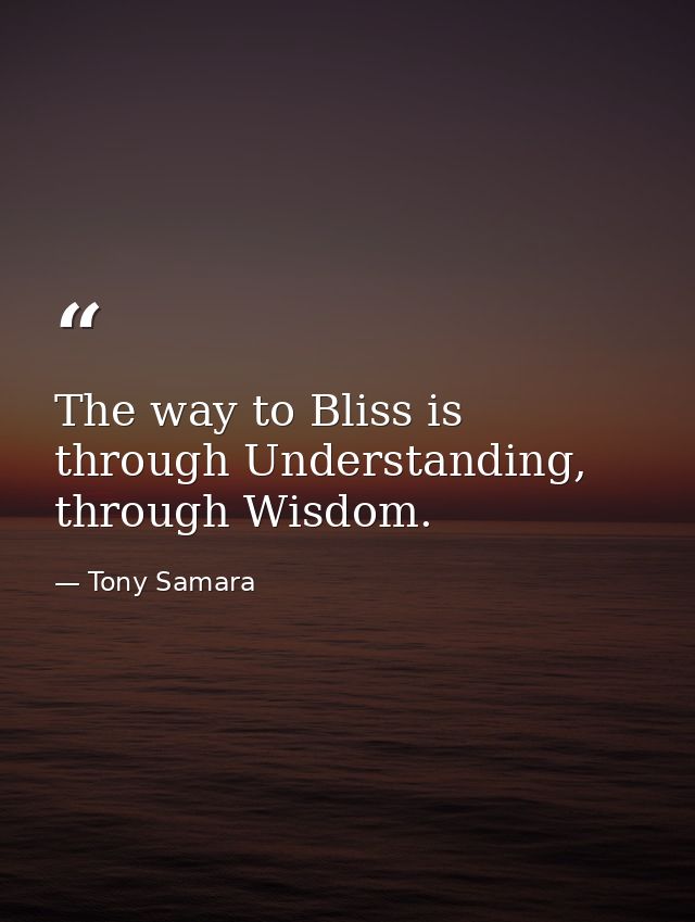 The way to Bliss is through Understanding, through Wisdom. — Tony Samara