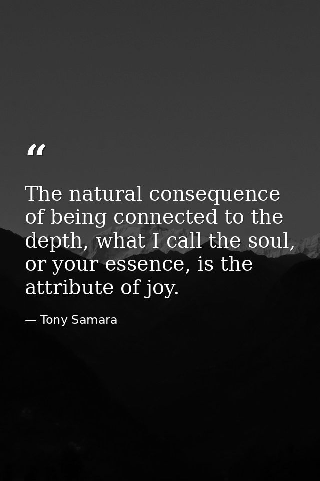 The natural consequence of being connected to the depth, what I call the soul, or your essence, is the attribute of joy. — Tony Samara