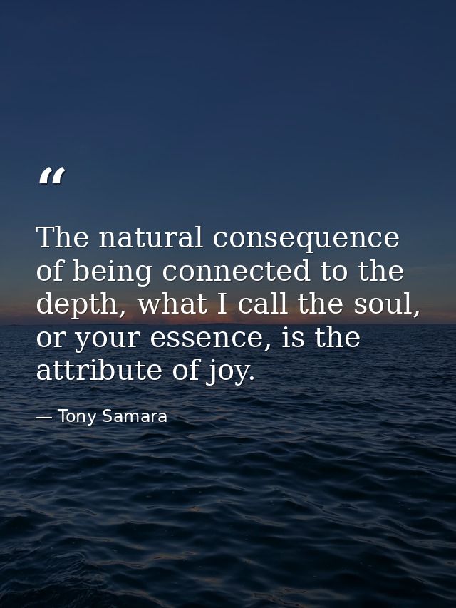 The natural consequence of being connected to the depth, what I call the soul, or your essence, is the attribute of joy. — Tony Samara