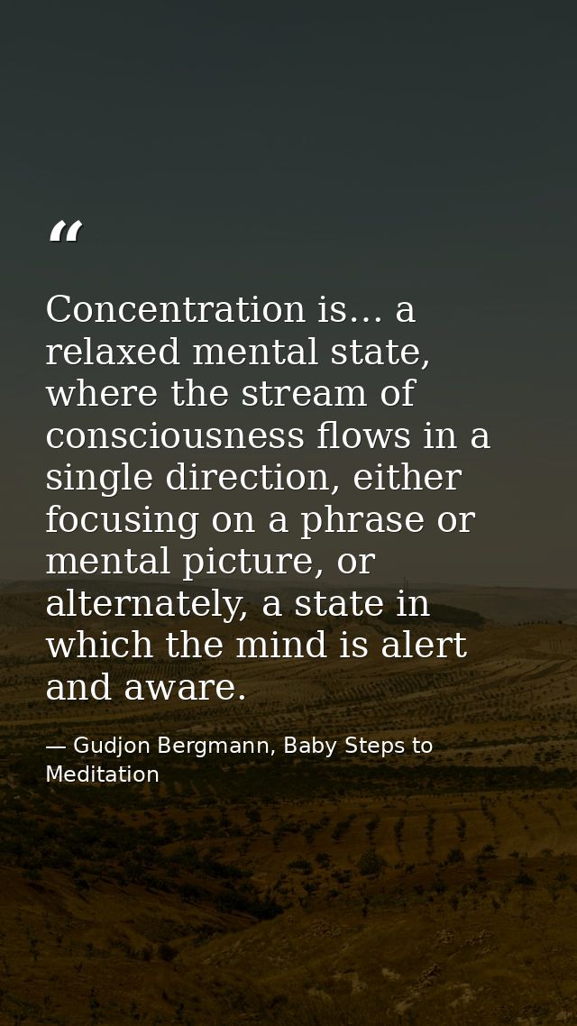 Concentration is… a relaxed mental state, where the stream of consciousness flows in a single direction, either focusing — Gudjon Bergmann, Baby Steps to Meditation