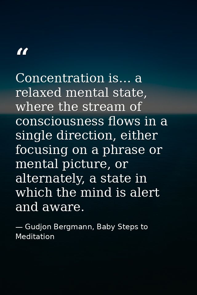 Concentration is… a relaxed mental state, where the stream of consciousness flows in a single direction, either focusing — Gudjon Bergmann, Baby Steps to Meditation