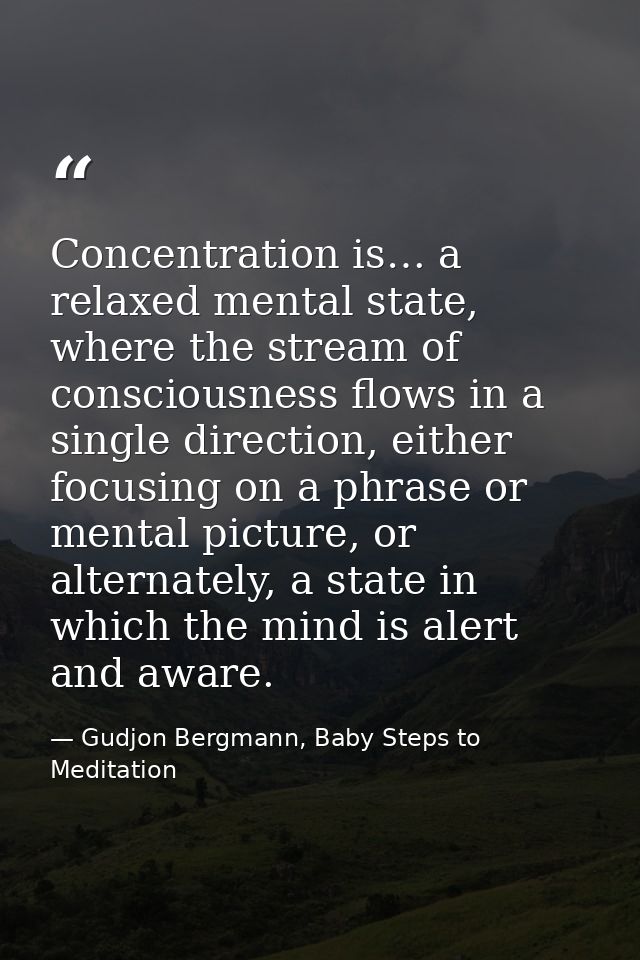 Concentration is… a relaxed mental state, where the stream of consciousness flows in a single direction, either focusing — Gudjon Bergmann, Baby Steps to Meditation