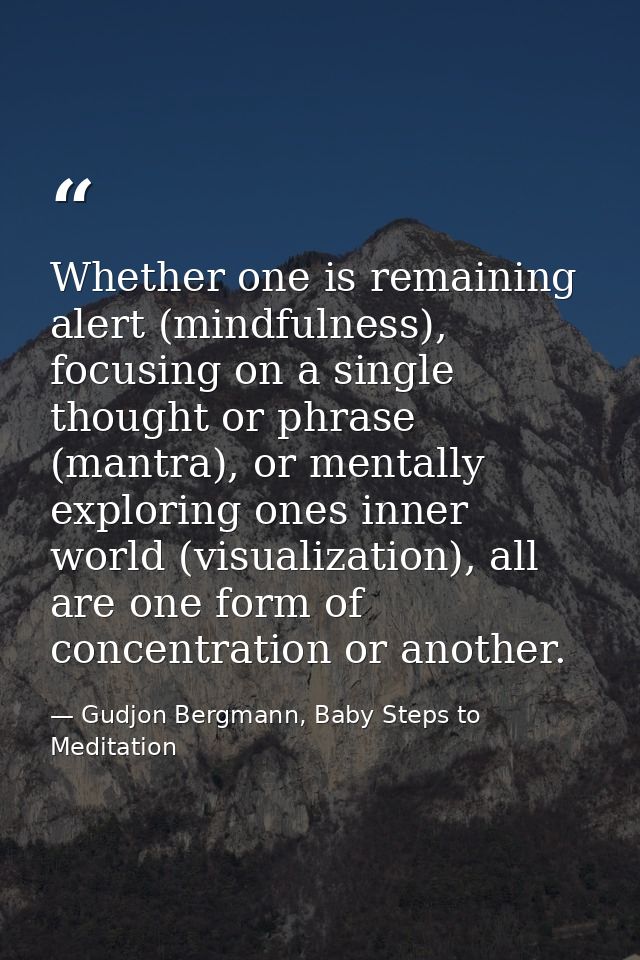 Whether one is remaining alert (mindfulness), focusing on a single thought or phrase (mantra), or mentally exploring one — Gudjon Bergmann, Baby Steps to Meditation