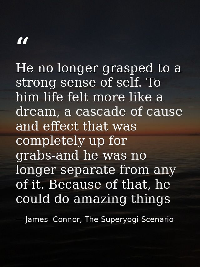 He no longer grasped to a strong sense of self. To him life felt more like a dream, a cascade of cause and effect that w — James  Connor, The Superyogi Scenario