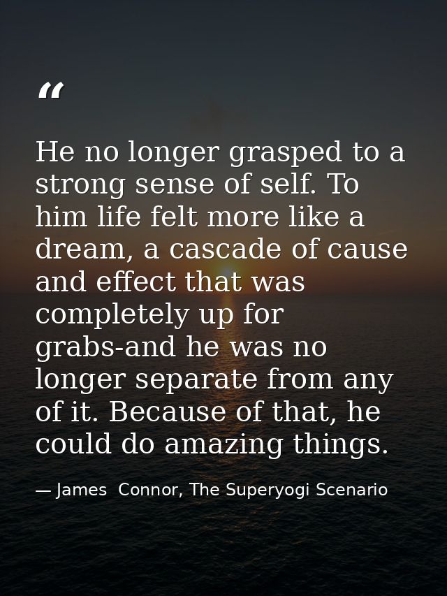 He no longer grasped to a strong sense of self. To him life felt more like a dream, a cascade of cause and effect that w — James  Connor, The Superyogi Scenario