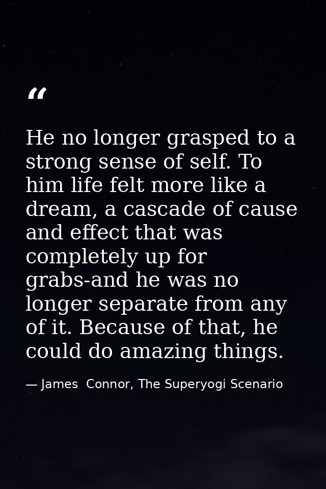 He no longer grasped to a strong sense of self. To him life felt more like a dream, a cascade of cause and effect that w — James  Connor, The Superyogi Scenario