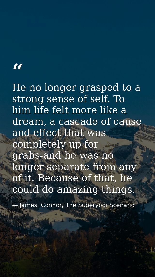 He no longer grasped to a strong sense of self. To him life felt more like a dream, a cascade of cause and effect that w — James  Connor, The Superyogi Scenario