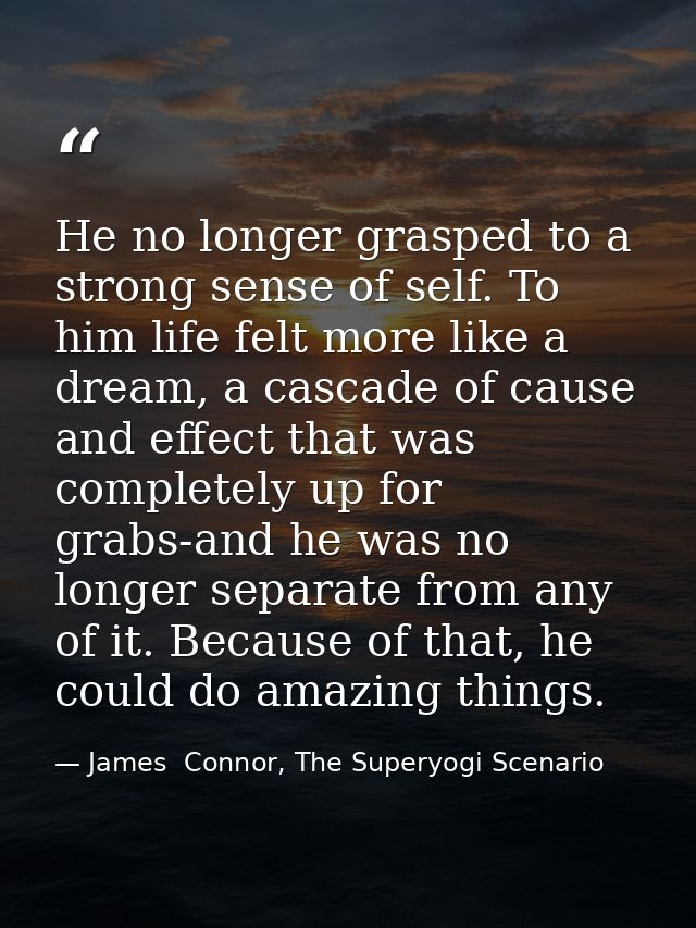 He no longer grasped to a strong sense of self. To him life felt more like a dream, a cascade of cause and effect that w — James  Connor, The Superyogi Scenario
