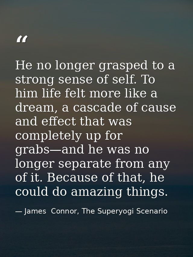 He no longer grasped to a strong sense of self. To him life felt more like a dream, a cascade of cause and effect that w — James  Connor, The Superyogi Scenario