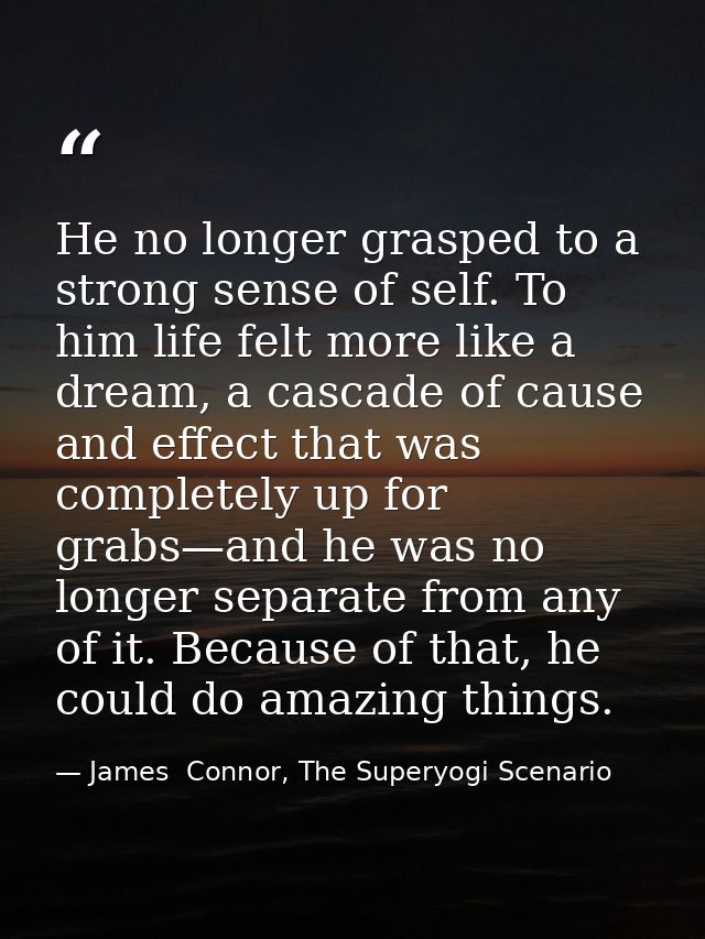 He no longer grasped to a strong sense of self. To him life felt more like a dream, a cascade of cause and effect that w — James  Connor, The Superyogi Scenario