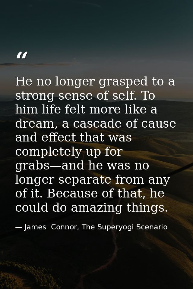 He no longer grasped to a strong sense of self. To him life felt more like a dream, a cascade of cause and effect that w — James  Connor, The Superyogi Scenario