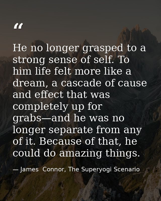 He no longer grasped to a strong sense of self. To him life felt more like a dream, a cascade of cause and effect that w — James  Connor, The Superyogi Scenario