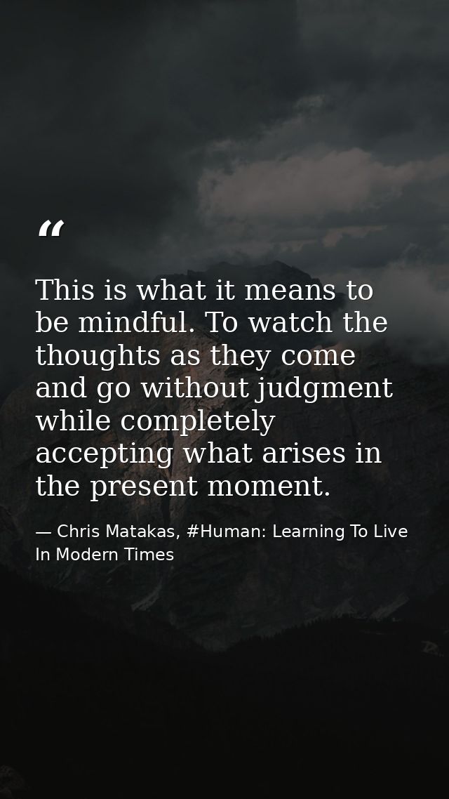 This is what it means to be mindful. To watch the thoughts as they come and go without judgment while completely accepti — Chris Matakas, #Human: Learning To Live In Modern Times