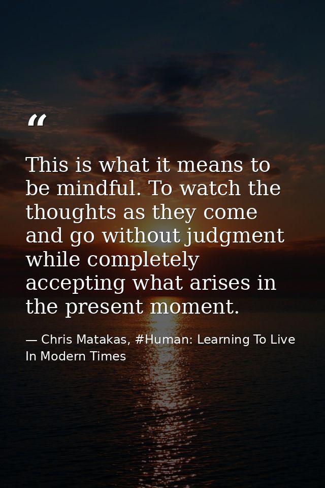 This is what it means to be mindful. To watch the thoughts as they come and go without judgment while completely accepti — Chris Matakas, #Human: Learning To Live In Modern Times