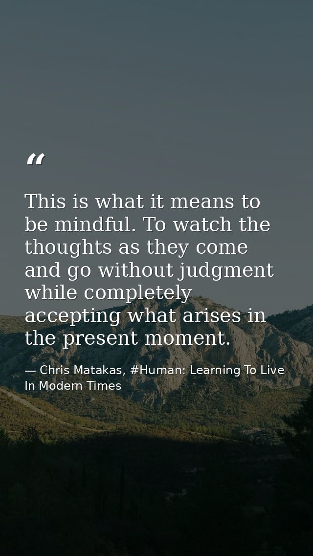 This is what it means to be mindful. To watch the thoughts as they come and go without judgment while completely accepti — Chris Matakas, #Human: Learning To Live In Modern Times
