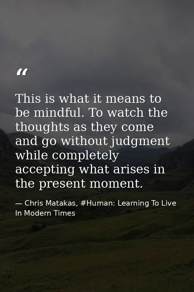 This is what it means to be mindful. To watch the thoughts as they come and go without judgment while completely accepti — Chris Matakas, #Human: Learning To Live In Modern Times