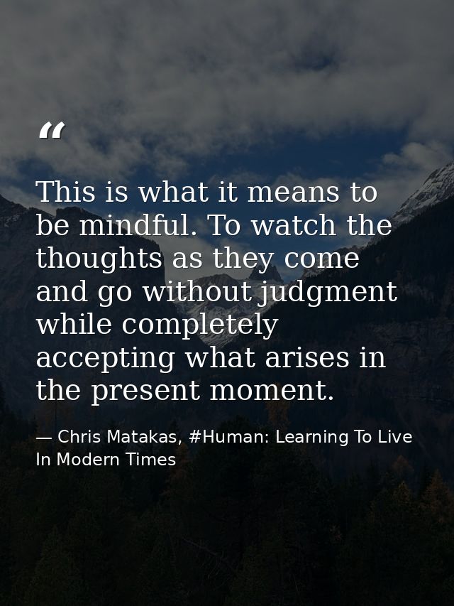 This is what it means to be mindful. To watch the thoughts as they come and go without judgment while completely accepti — Chris Matakas, #Human: Learning To Live In Modern Times