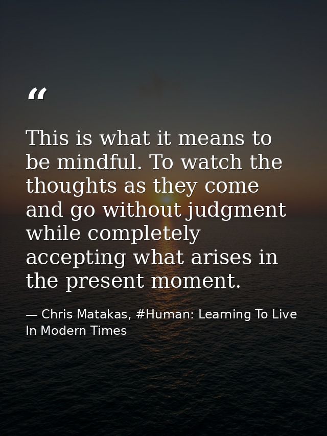 This is what it means to be mindful. To watch the thoughts as they come and go without judgment while completely accepti — Chris Matakas, #Human: Learning To Live In Modern Times