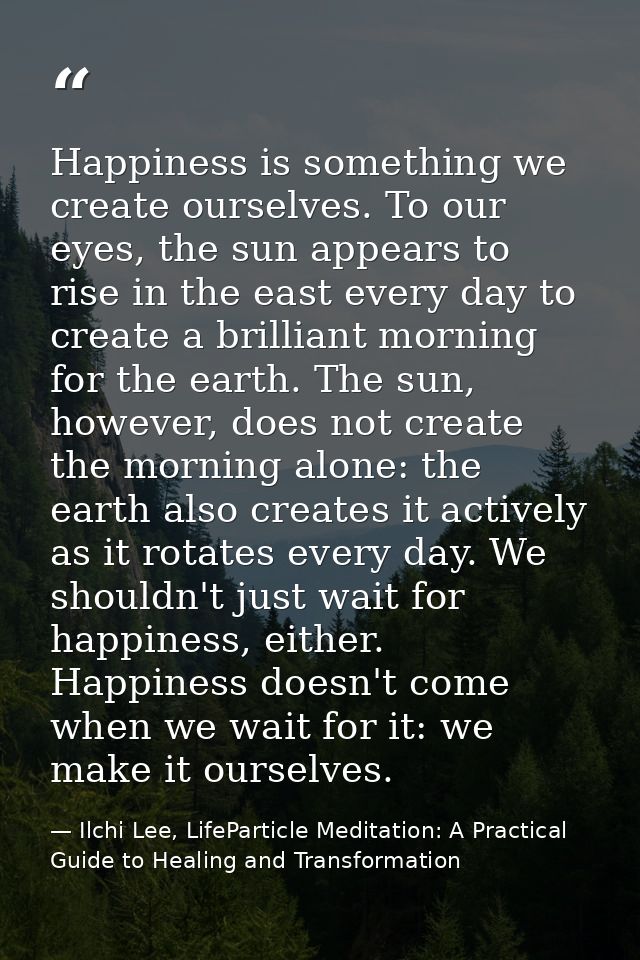 Happiness is something we create ourselves. To our eyes, the sun appears to rise in the east every day to create a brill — Ilchi Lee, LifeParticle Meditation: A Practical Guide to Healing and Transformation