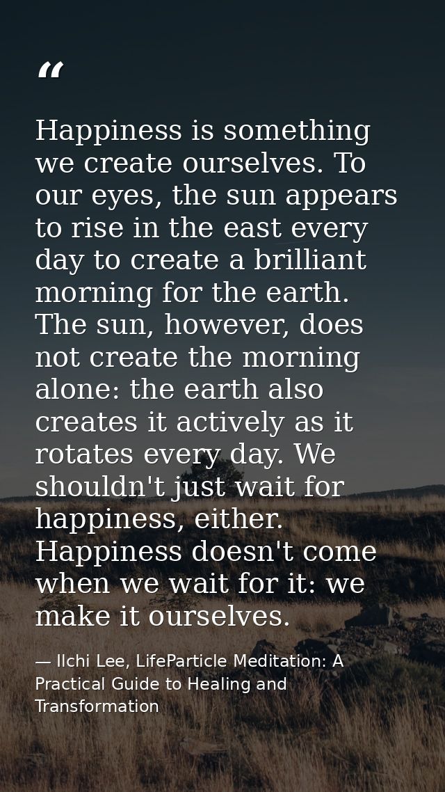 Happiness is something we create ourselves. To our eyes, the sun appears to rise in the east every day to create a brill — Ilchi Lee, LifeParticle Meditation: A Practical Guide to Healing and Transformation