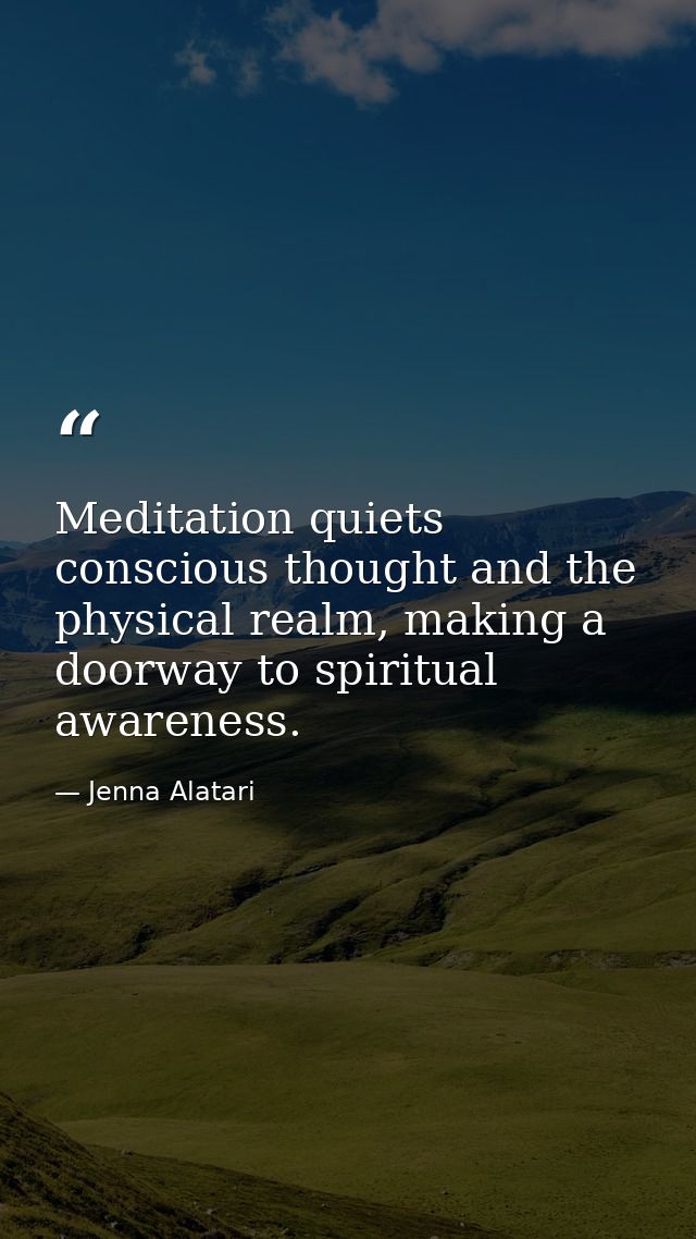 Meditation quiets conscious thought and the physical realm, making a doorway to spiritual awareness. — Jenna Alatari