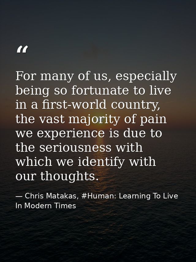 For many of us, especially being so fortunate to live in a first-world country, the vast majority of pain we experience  — Chris Matakas, #Human: Learning To Live In Modern Times