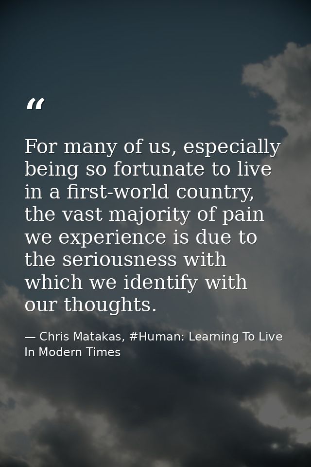 For many of us, especially being so fortunate to live in a first-world country, the vast majority of pain we experience  — Chris Matakas, #Human: Learning To Live In Modern Times