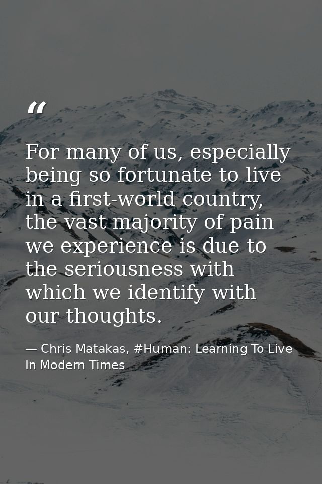 For many of us, especially being so fortunate to live in a first-world country, the vast majority of pain we experience  — Chris Matakas, #Human: Learning To Live In Modern Times