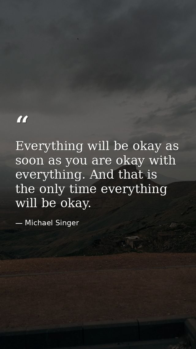 Everything will be okay as soon as you are okay with everything. And that is the only time everything will be okay. — Michael Singer
