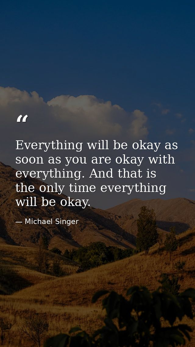 Everything will be okay as soon as you are okay with everything. And that is the only time everything will be okay. — Michael Singer