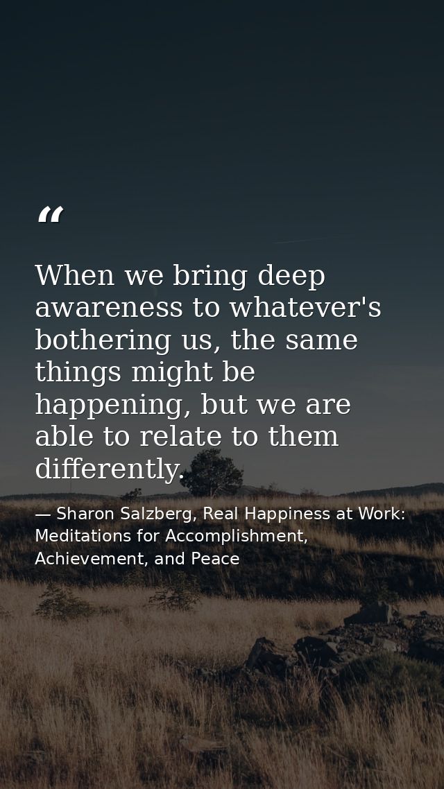 When we bring deep awareness to whatever's bothering us, the same things might be happening, but we are able to relate t — Sharon Salzberg, Real Happiness at Work: Meditations for Accomplishment, Achievement, and Peace