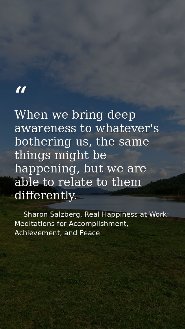 When we bring deep awareness to whatever's bothering us, the same things might be happening, but we are able to relate t — Sharon Salzberg, Real Happiness at Work: Meditations for Accomplishment, Achievement, and Peace
