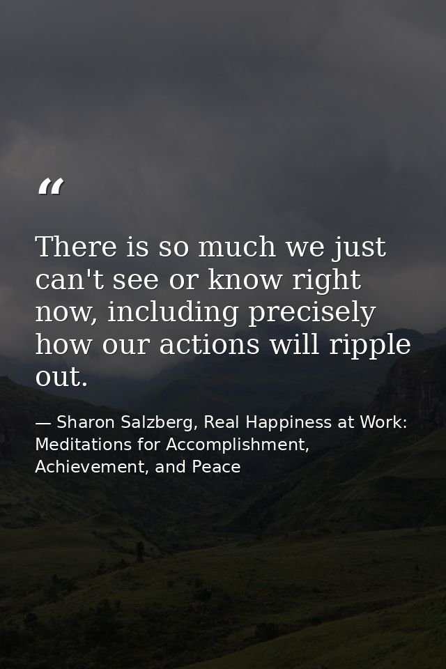 There is so much we just can't see or know right now, including precisely how our actions will ripple out. — Sharon Salzberg, Real Happiness at Work: Meditations for Accomplishment, Achievement, and Peace