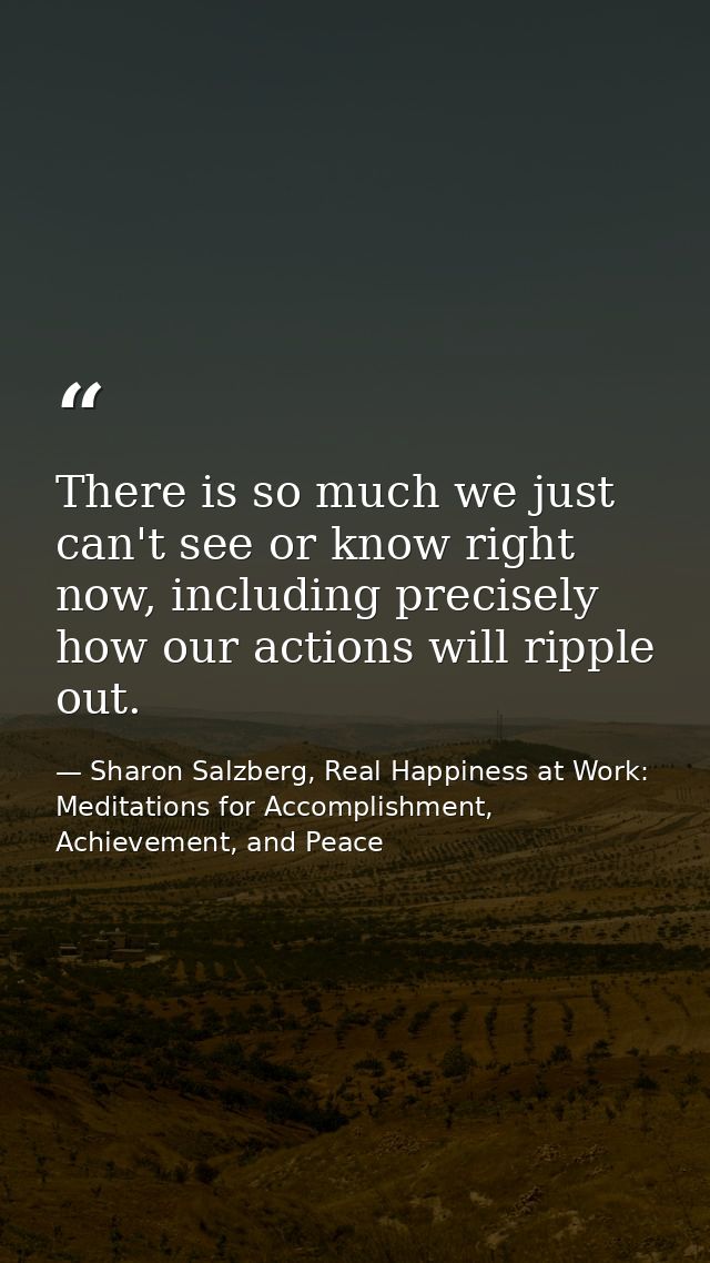 There is so much we just can't see or know right now, including precisely how our actions will ripple out. — Sharon Salzberg, Real Happiness at Work: Meditations for Accomplishment, Achievement, and Peace