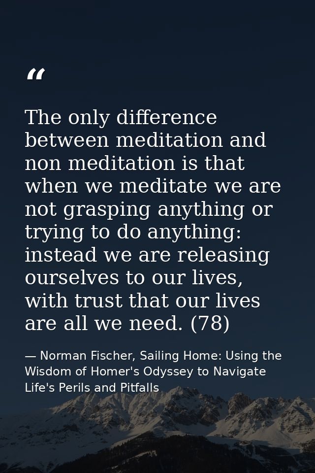 The only difference between meditation and non meditation is that when we meditate we are not grasping anything or tryin — Norman Fischer, Sailing Home: Using the Wisdom of Homer's Odyssey to Navigate Life's Perils and Pitfalls