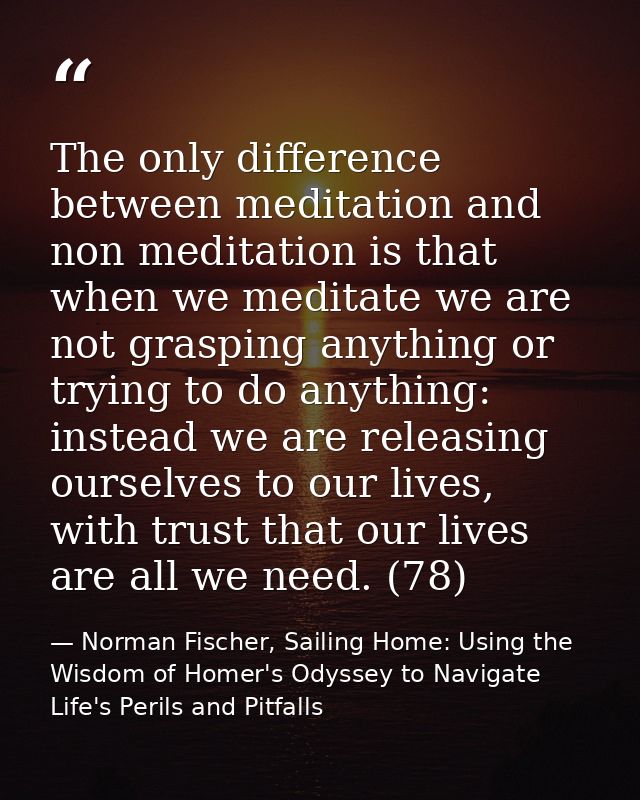 The only difference between meditation and non meditation is that when we meditate we are not grasping anything or tryin — Norman Fischer, Sailing Home: Using the Wisdom of Homer's Odyssey to Navigate Life's Perils and Pitfalls