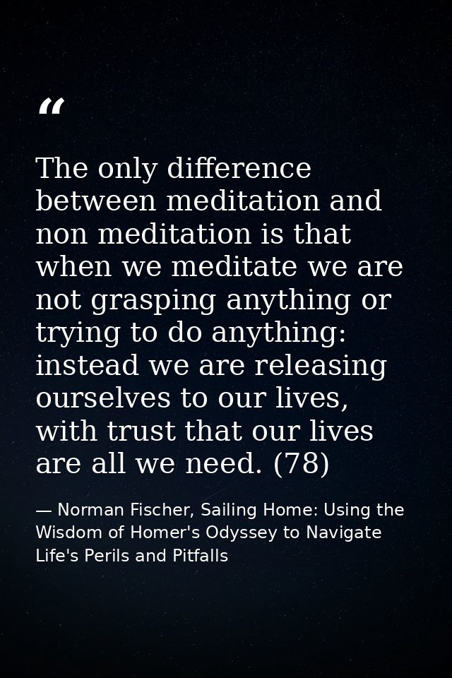 The only difference between meditation and non meditation is that when we meditate we are not grasping anything or tryin — Norman Fischer, Sailing Home: Using the Wisdom of Homer's Odyssey to Navigate Life's Perils and Pitfalls