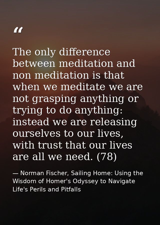 The only difference between meditation and non meditation is that when we meditate we are not grasping anything or tryin — Norman Fischer, Sailing Home: Using the Wisdom of Homer's Odyssey to Navigate Life's Perils and Pitfalls