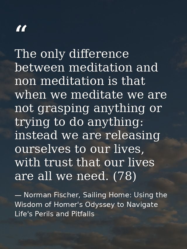 The only difference between meditation and non meditation is that when we meditate we are not grasping anything or tryin — Norman Fischer, Sailing Home: Using the Wisdom of Homer's Odyssey to Navigate Life's Perils and Pitfalls