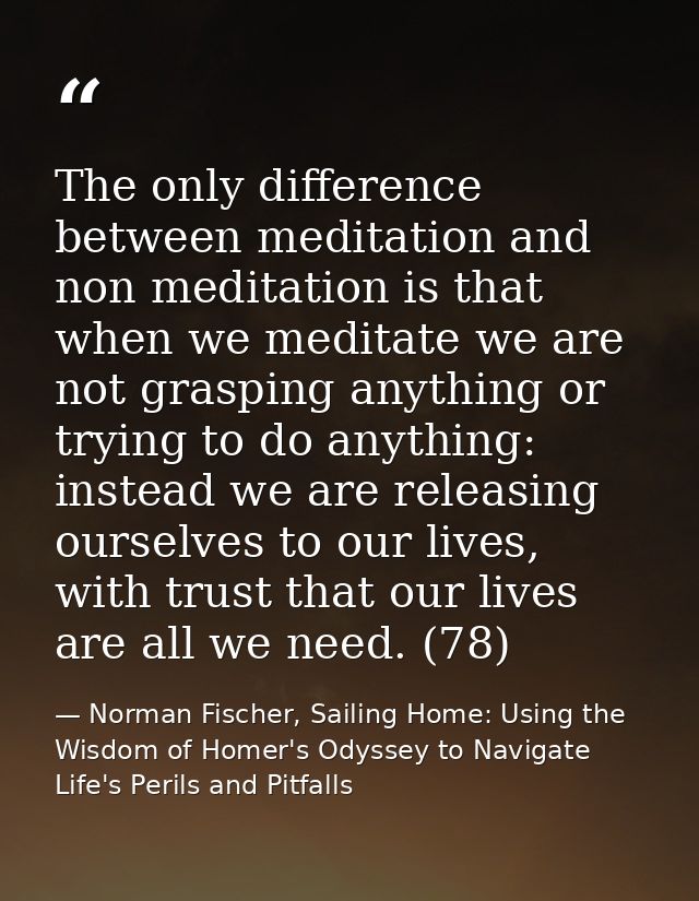 The only difference between meditation and non meditation is that when we meditate we are not grasping anything or tryin — Norman Fischer, Sailing Home: Using the Wisdom of Homer's Odyssey to Navigate Life's Perils and Pitfalls